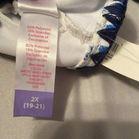 No Boundaries Plus Retro Swim Blue And White Stripes Top, Size 2xl - Picture 7 of 7